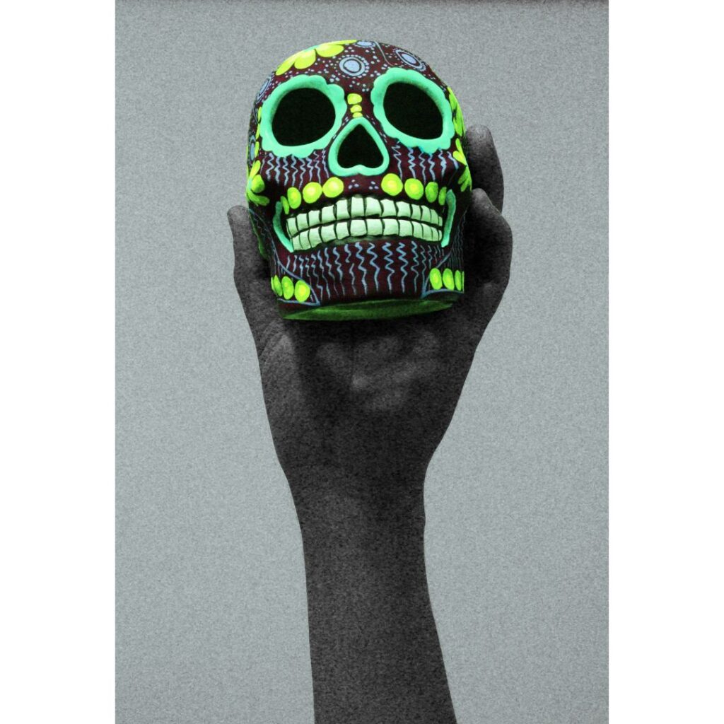 Fotografía de producto de craneo de día de muertos